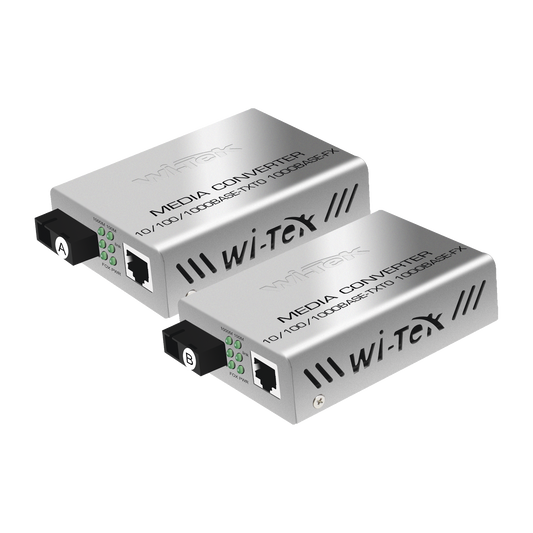 WIMC101G Convertidor de medios / Hasta 25 Km / 1 puerto SC 1000Mbps / 1 puerto RJ45 1000Mbps / WL: Tx 1310nm - Rx 1550nm / incluye 2 piezas A y B