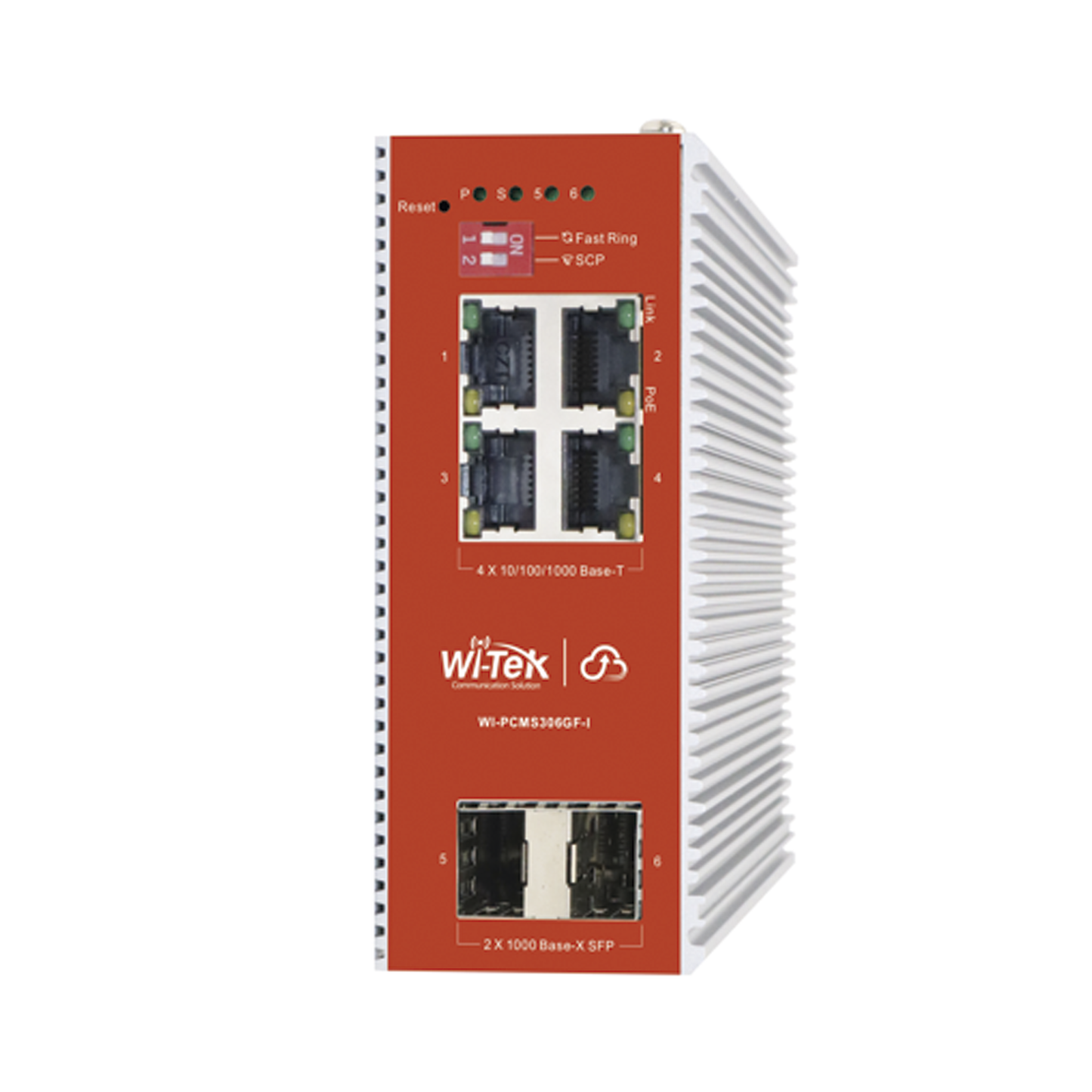 WI-PCMS306GF-I - Switch L2+ PoE Industrial / Administración Cloud-Web-CLI / 4 Puertos PoE af/at 100/1000 Mbps / 2 Puertos SFP Gigabit / Presupuesto PoE 120 W / Protocolo ERSP (redundancia enlaces)