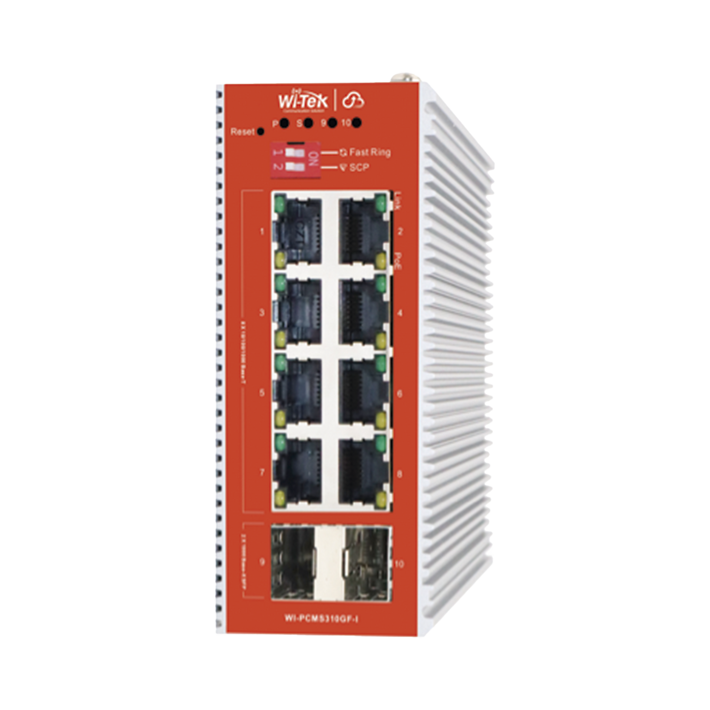 WI-PCMS310GF-I - Switch L2+ PoE Industrial / Administración Cloud-Web-CLI / 8 Puertos PoE af/at 100/1000 Mbps / 2 Puertos SFP Gigabit / Presupuesto PoE 120 W / Protocolo ERSP (redundancia enlaces)