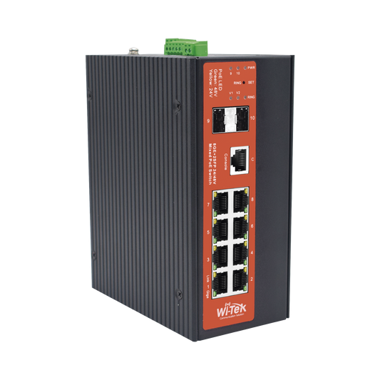 WI-PMS310GF-ALIEN-I Switch Industrial Administrable Gigabit con 2 Puertos PoE bt + 6 Puertos PoE af/at o 24 V Pasivo + 2 SFP Gigabit, 240 W