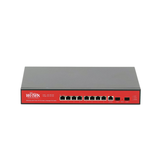 WI-PMS310GF-UPS-PLUS Switch Administrable Capa 2 de 8 puertos 10/100/1000 PoEaf/at + 2 x SFP Gigabit, con respaldo para energía solar
