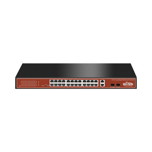 WI-PS526G Switch PoE (802.3af/at/bt) / No administrable de largo alcance / Hasta 250m / Con 24 x 10/100Mbps + 2 x SFP Gigabit Combo / 250 W