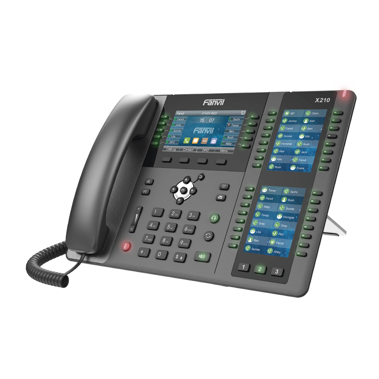 X-210 Teléfono IP ideal para recepción hasta 20 líneas SIP, PoE, 106 botones DSS, Bluetooth integrado para diademas, puertos Gigabit, soporta recepción video