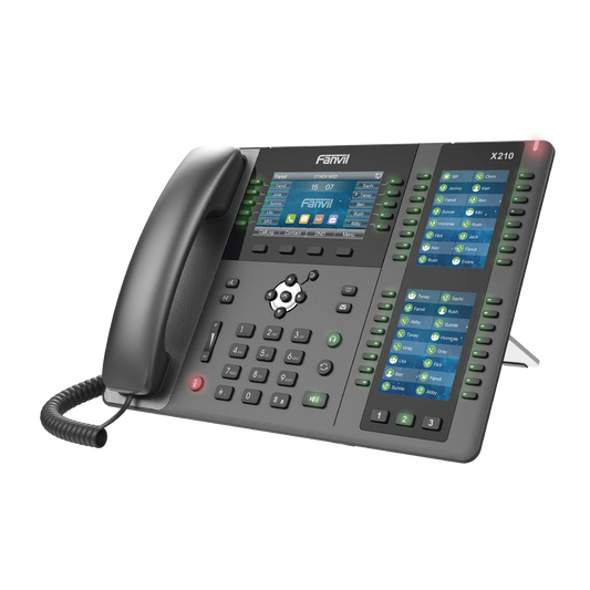 X-210 Teléfono IP ideal para recepción hasta 20 líneas SIP, PoE, 106 botones DSS, Bluetooth integrado para diademas, puertos Gigabit, soporta recepción video