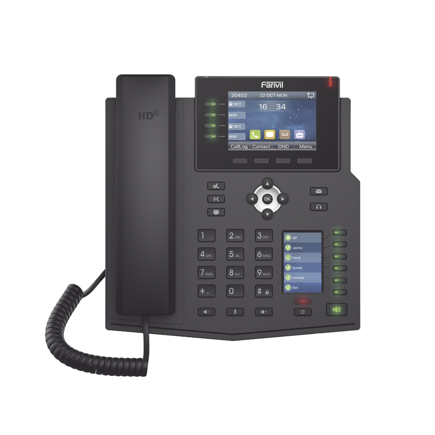 X5U Teléfono IP Empresarial con Estándares Europeos, 16 líneas SIP con pantalla LCD a color 3.5, 30 teclas DSS/BLF, puertos Gigabit, IPv6, Opus y conferencia de 3 vías, PoE/DC