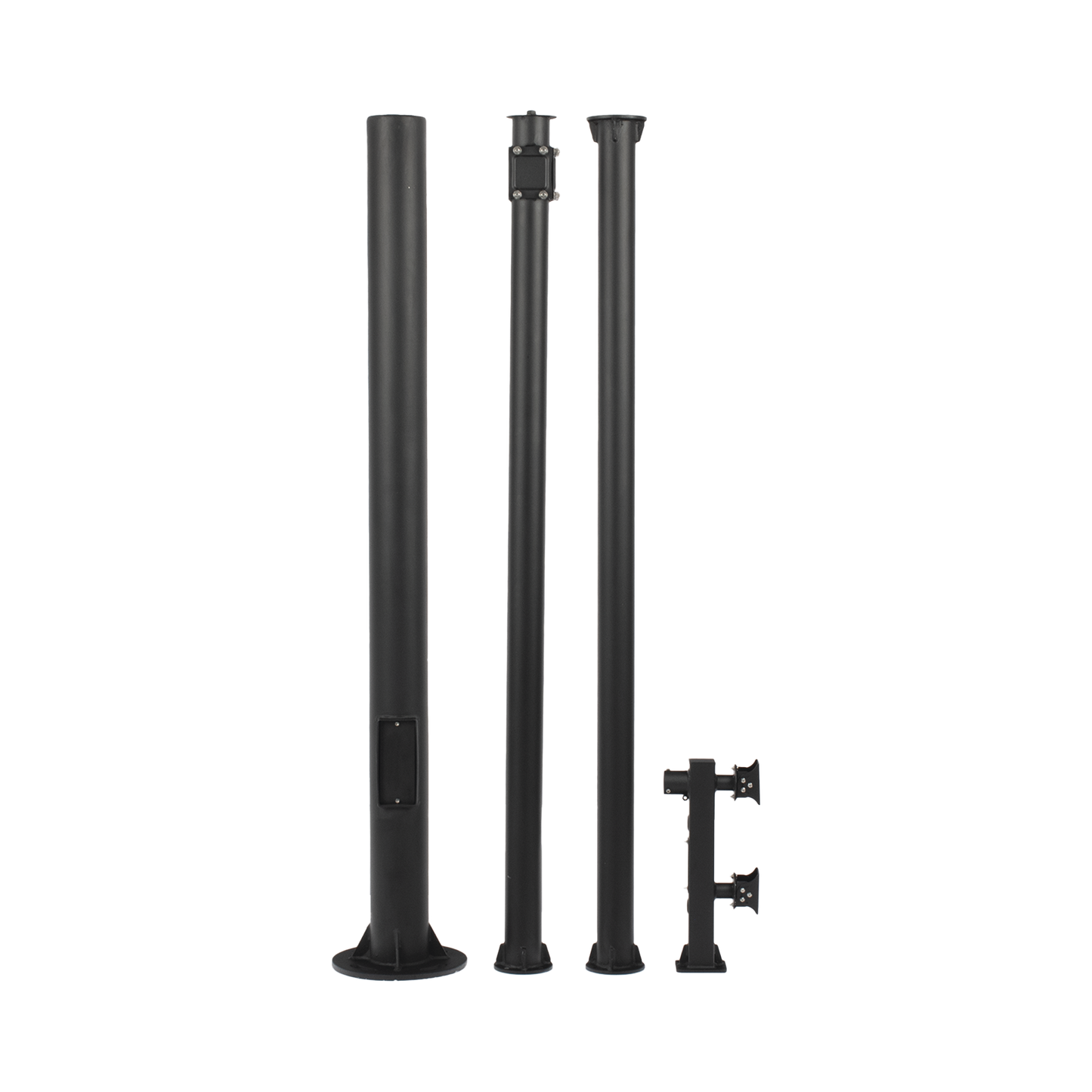 XGA-POLE-6MS - Poste Seccionado de 6 Metros / Tubos Mas Gruesos / Especializado para la Instalación de Videovigilancia / Incluye Base de Cimentación y Brazo para Cámara PTZ / Color Negro