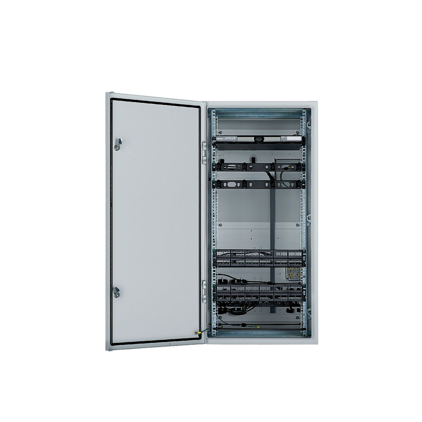 ZDF48-RA - Gabinete Industrial Preconfigurado de Montaje en Pared, Fabricado en Acero Bajo en Carbono, Protección NEMA 4/12 IP66, de 26 UR, Color Gris