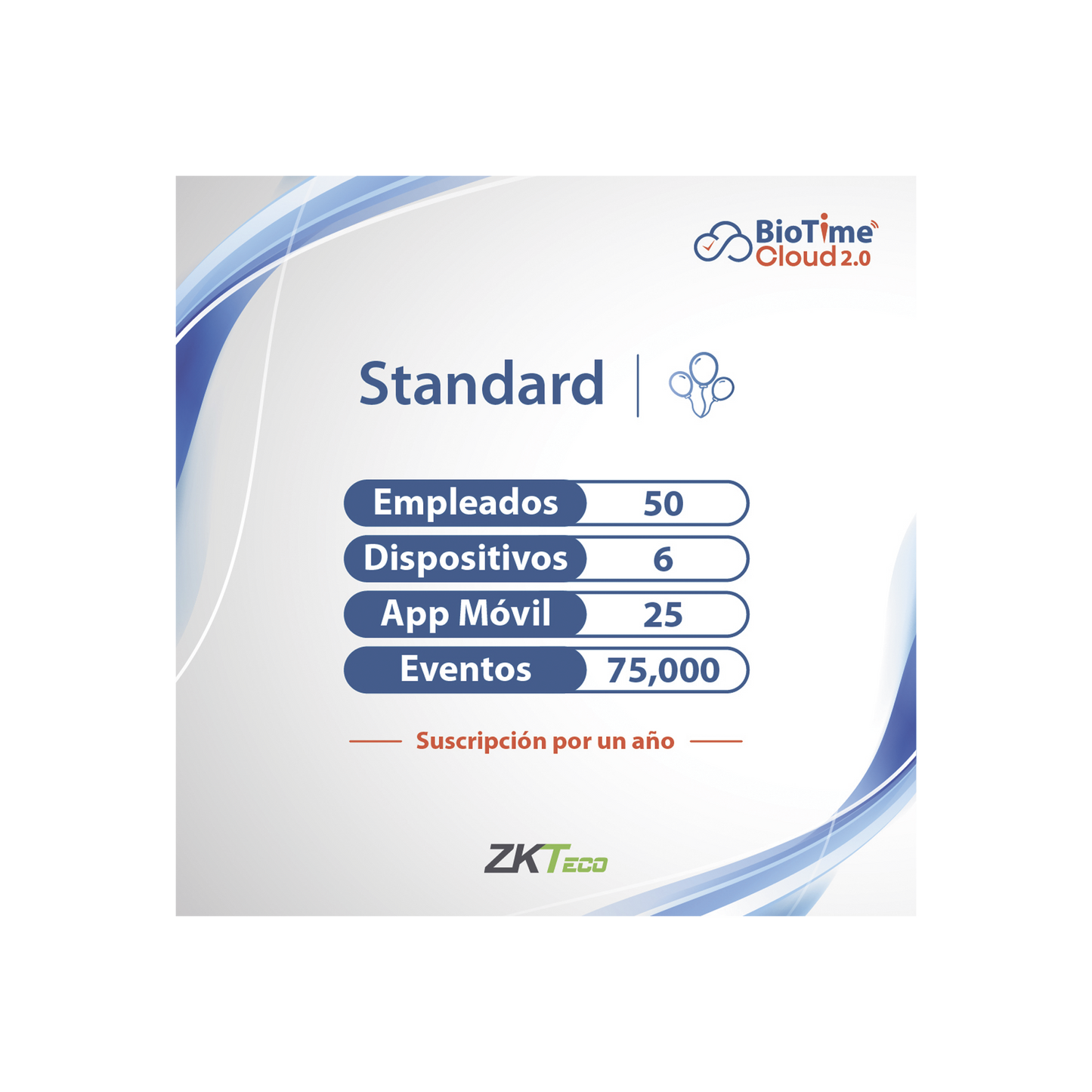 ZKT0820132 LICENCIA STANDART BIOTIME CLOUD 2.0 / 50 USUARIOS / 6 DISPOSITIVOS (Licencia Anual)