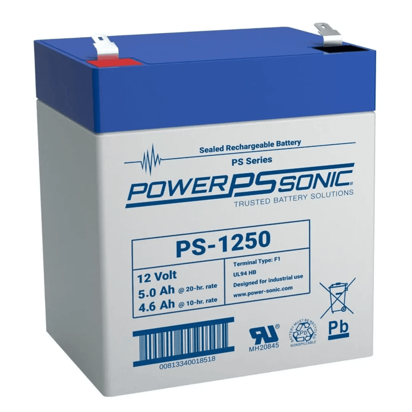 PS-1250-F2 - Batería 12V, 5.0AH, Para Respaldo, Tecnologías AGM/VRLA, 5 Años Vida Útil, Terminales F2, Reconocida UL