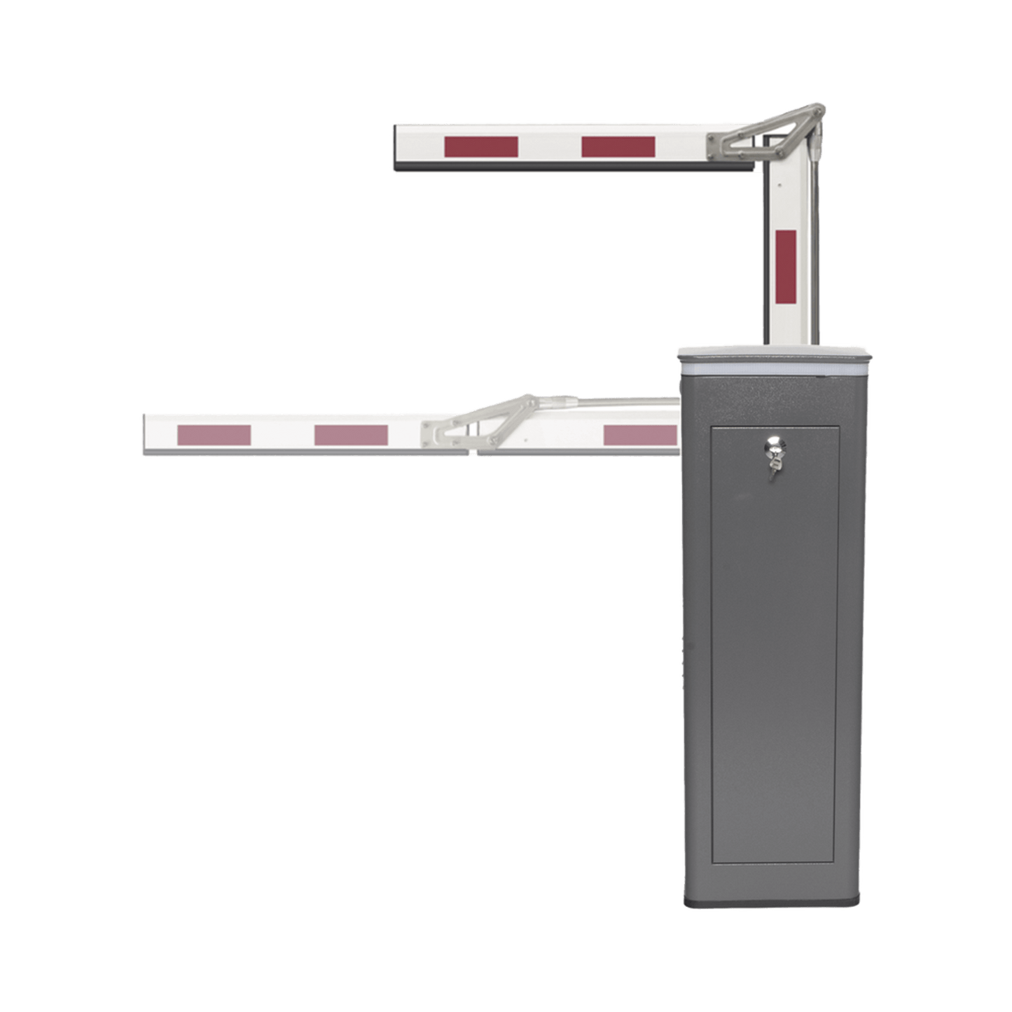 KT-XBF-LBA4 - Kit de Barrera Vehicular Izquierda y Brazo ARTICULADO de 4 Metros / Finales de Carrera Ajustables por Programación / Movimiento Fluido / Diseño Elegante Color Gris / Con Corona Led Semaforizada