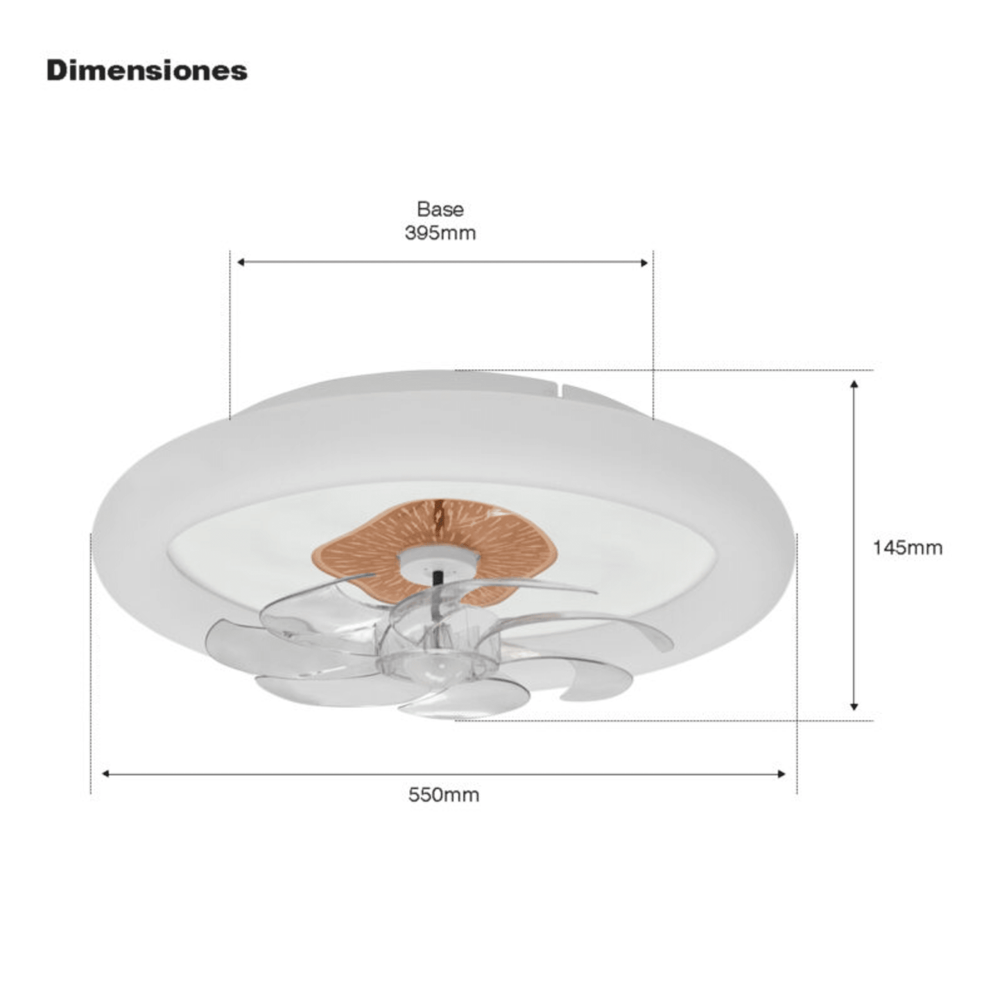 JLV-015 - Ventilador de Techo con Luminario LED de 110 V CA 50/60 Hz / 88 W / 3 Tonos de Luz (6500 - 4 000 - 2 700 K) / Diámetro 500 mm / 6 Velocidades / Dimeable.