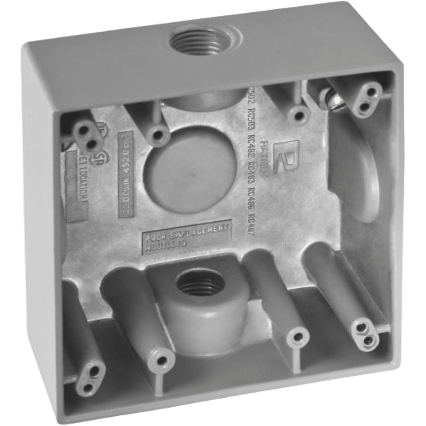 RC-0483-M - Caja Cuadra de 3/4" a Prueba de Intemperie/ Cuenta con 2 salidas / Con Orejas para Montaje.