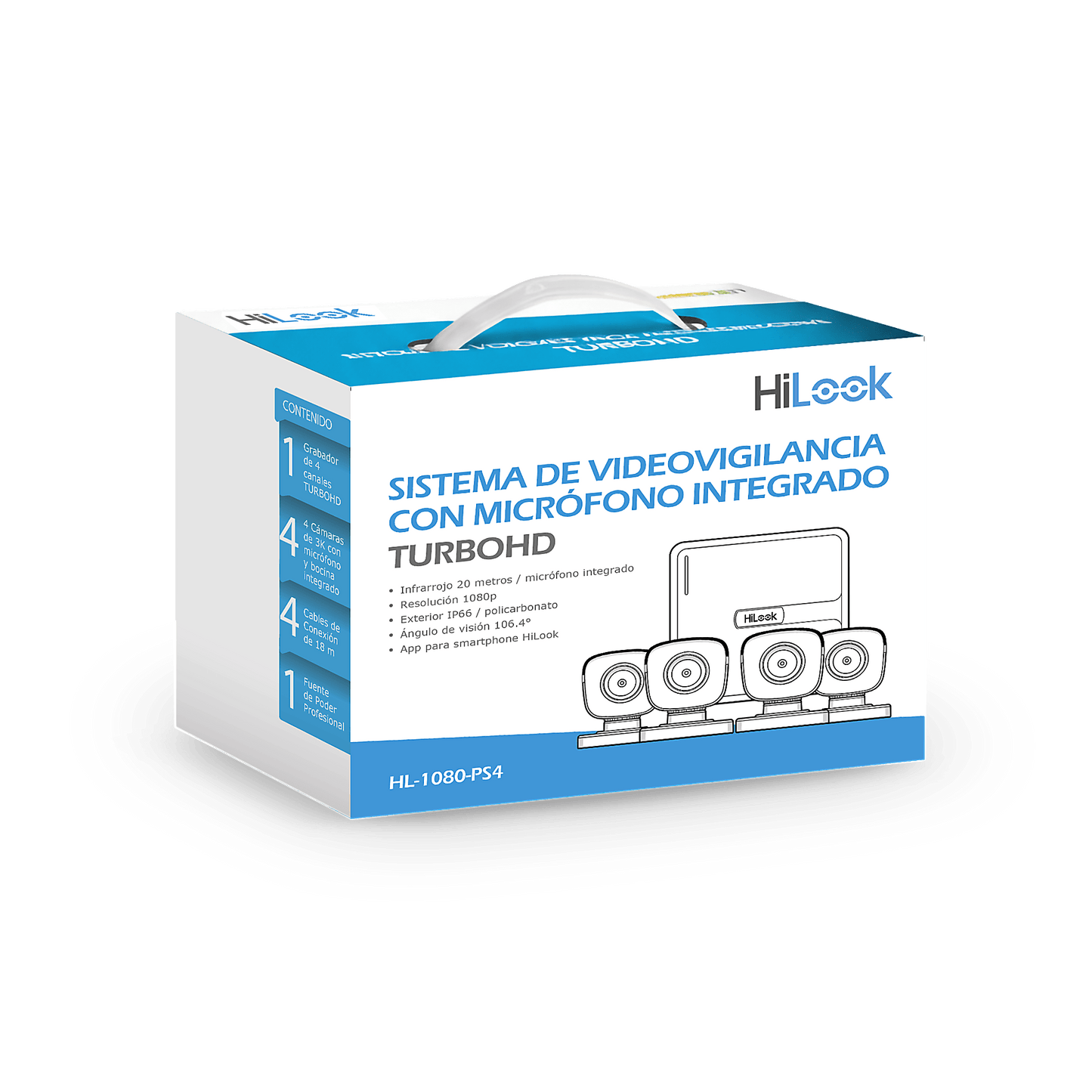 HL-1080-PS4 - (MICRÓFONO Integrado) Kit TurboHD 1080p Lite / DVR 4 canales / Audio por Coaxitron / 4 Cámaras Bala de Policarbonato con Micrófono Integrado