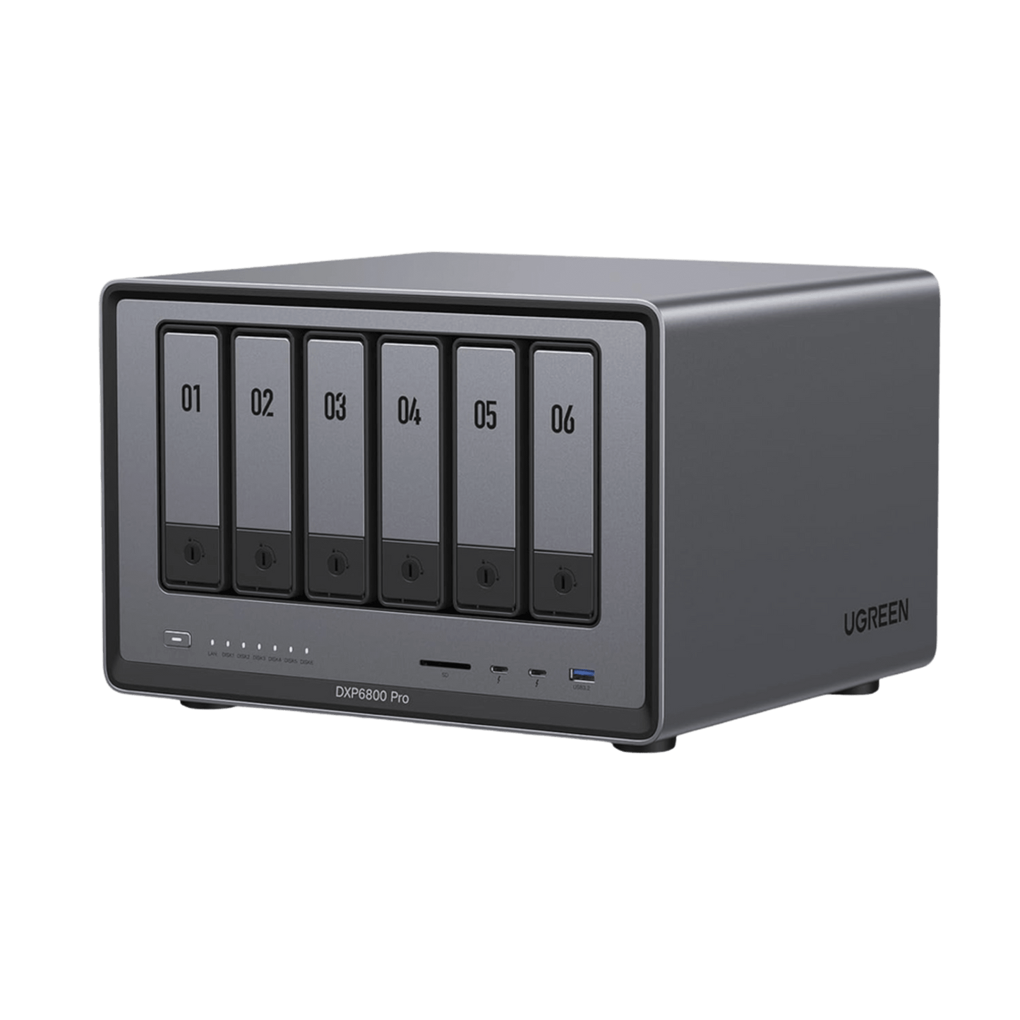 25898B - NAS UGREEN NASync DXP6800 Pro / Intel Core i5-1215U 10 Núcleos / 6 Bahías SATA + 2 M.2 NVMe / 2 Puertos Thunderbolt 4 / 2 Puertos 10GbE / 8K HDMI / PCIe 4.0 x4 / DDR5 Hasta 64GB / Compatibilidad Multiplataforma