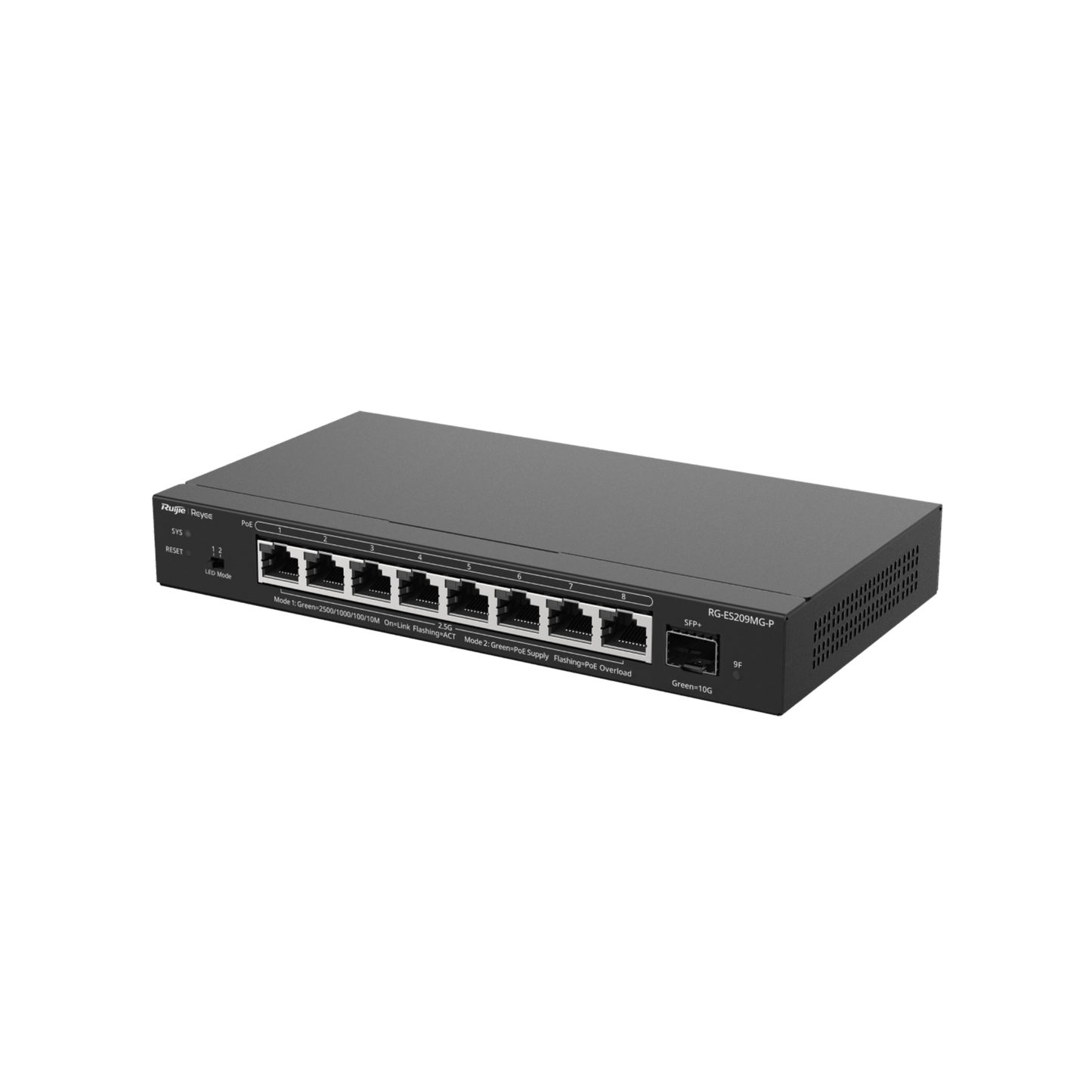 RG-ES209MG-P - Switch Administrable Capa 2 con PoE+ Multi-Gigabit, 8 puertos 2.5Gb y 1 SFP+ 10G, hasta 130w