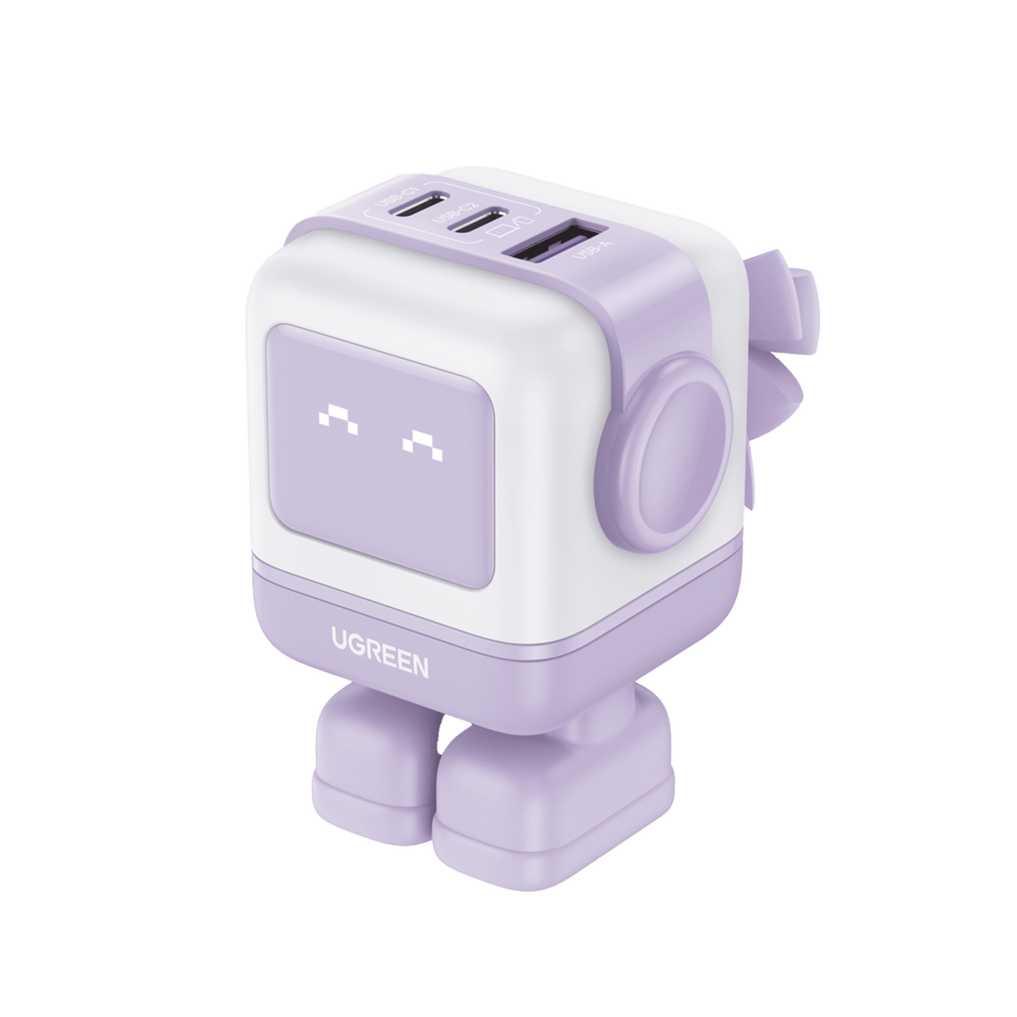 35314B - Cargador RobotGaN de 65W Serie UNO | 3 Puertos de Carga R�pida | 2 USB-C | 1 USB-A | PD 3.0 | QC 4.0 | Carga Inteligente | Tecnolog�a GaN II | Zapato Magn�tico Extra�ble | Carcasa Ign�fuga | Pantalla LED