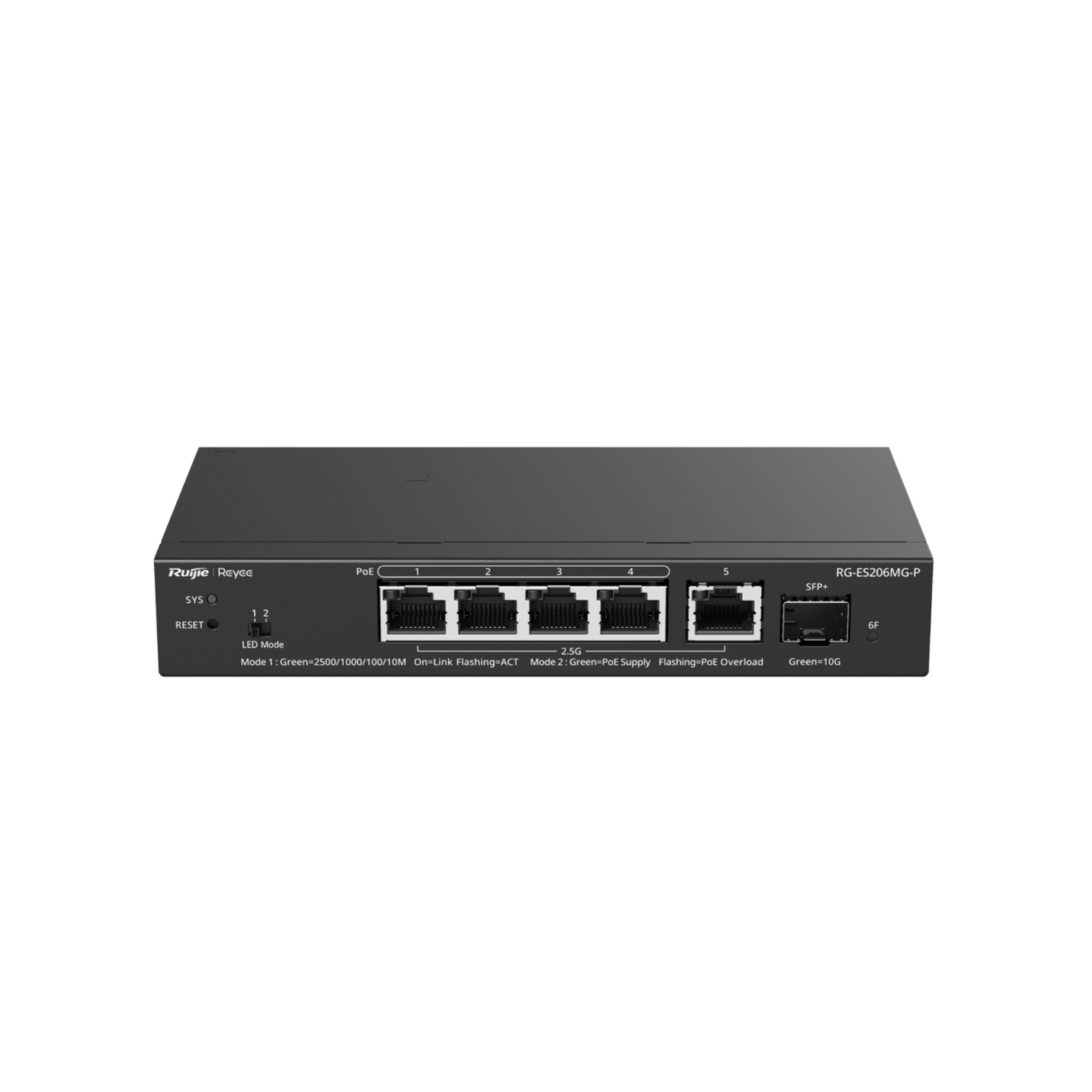RG-ES206MG-P - Switch Administrable Capa2 PoE+ con 5 puertos Multi-Gigabit 2.5Gb, hasta 70w PoE