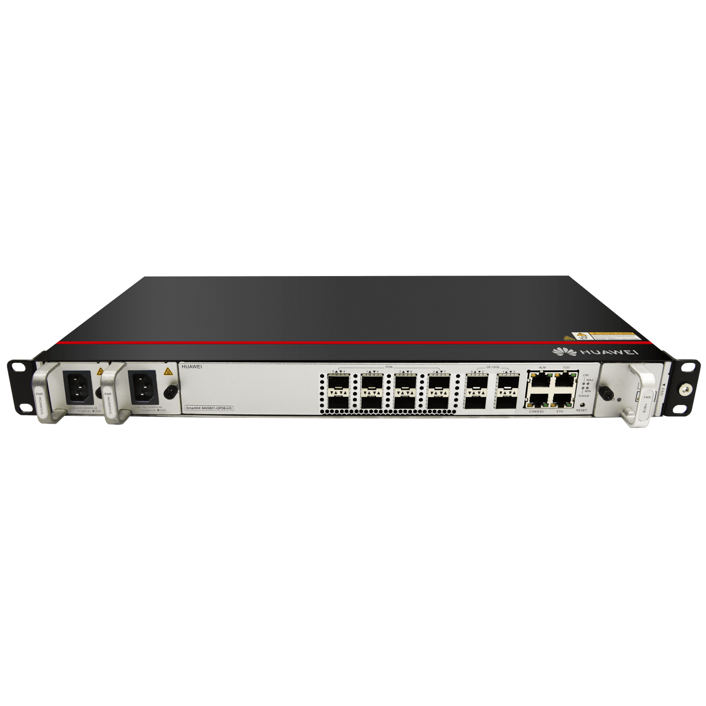 MA5801-GP08-H3 - OLT GPON OptiXAccess 8 Puertos con Módulos C+, 4 Puertos Uplink (10GE/GE), Hasta 1024 ONTs, 2 Fuentes de Alimentación AC, 1 UR