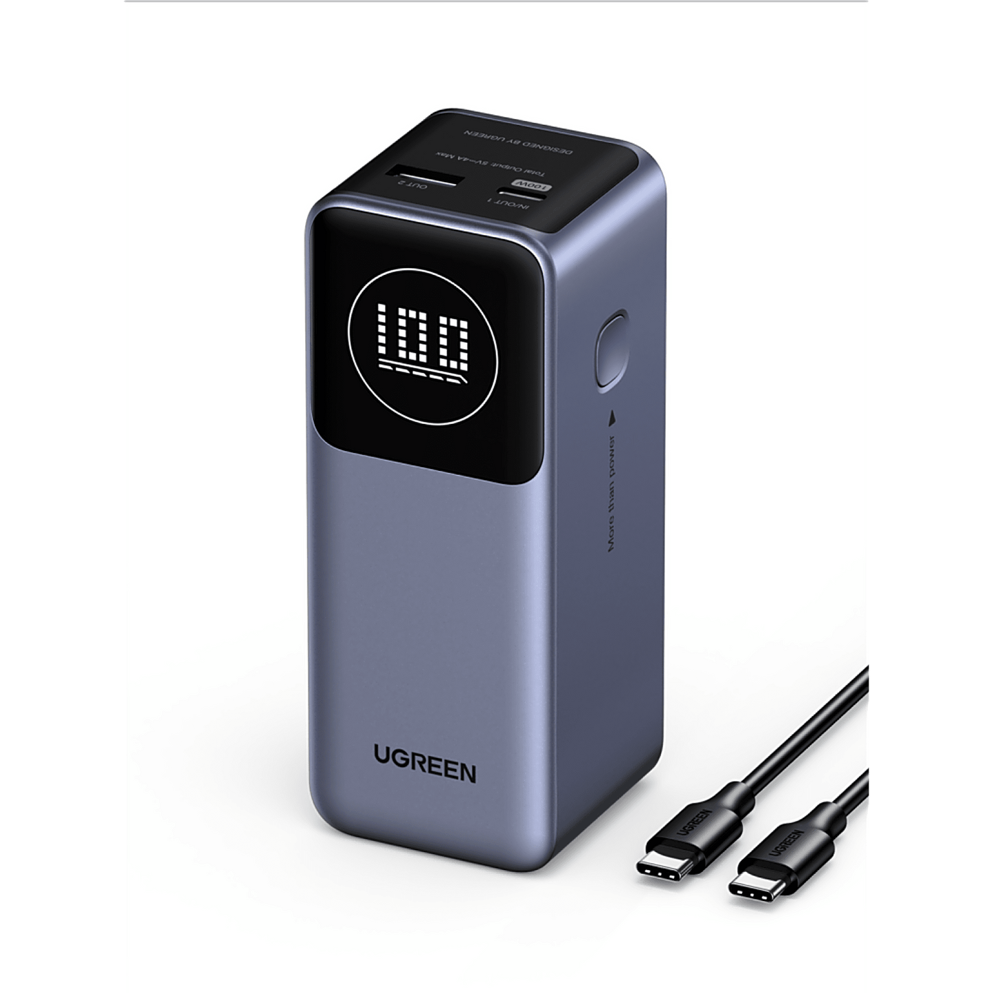 35526B - Power Bank de 12000mAh | 2 Salidas 100W Max. | USB-A + 1 USB-C | PD 3.0 | QC3.0 | FCP | SCP | Pantalla Inteligente | Carcasa Ignifuga | Color Gris | Incluye Cable USB de 50cm | Carga tu Laptop de Manera Segura.