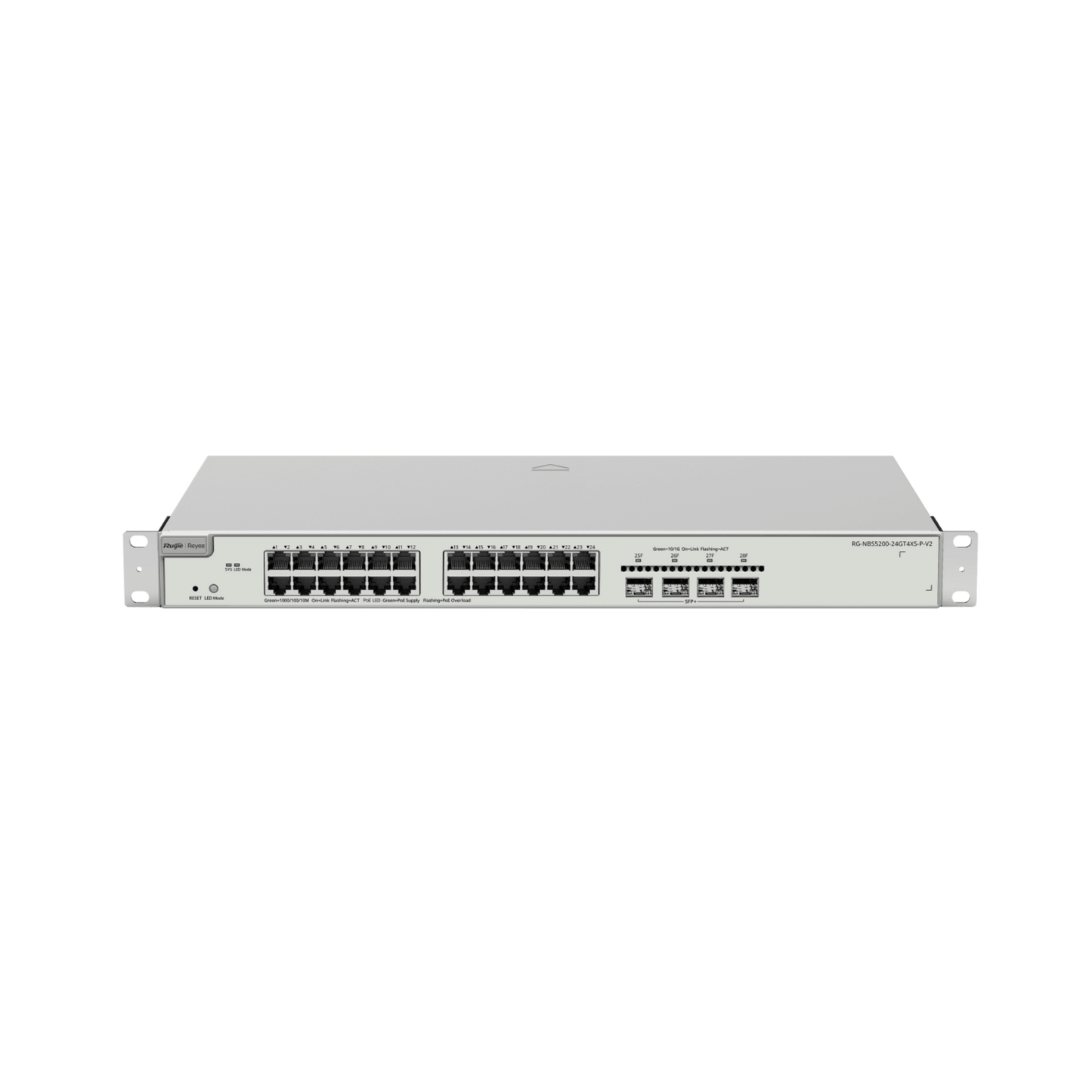 RG-NBS5200-24GT4XS-P-V2 - Switch Administrable Capa 3 con 24 puertos Gigabit PoE 802.3af/at + 4 SFP+ para fibra 10Gb, gestión gratuita desde la nube, 370w