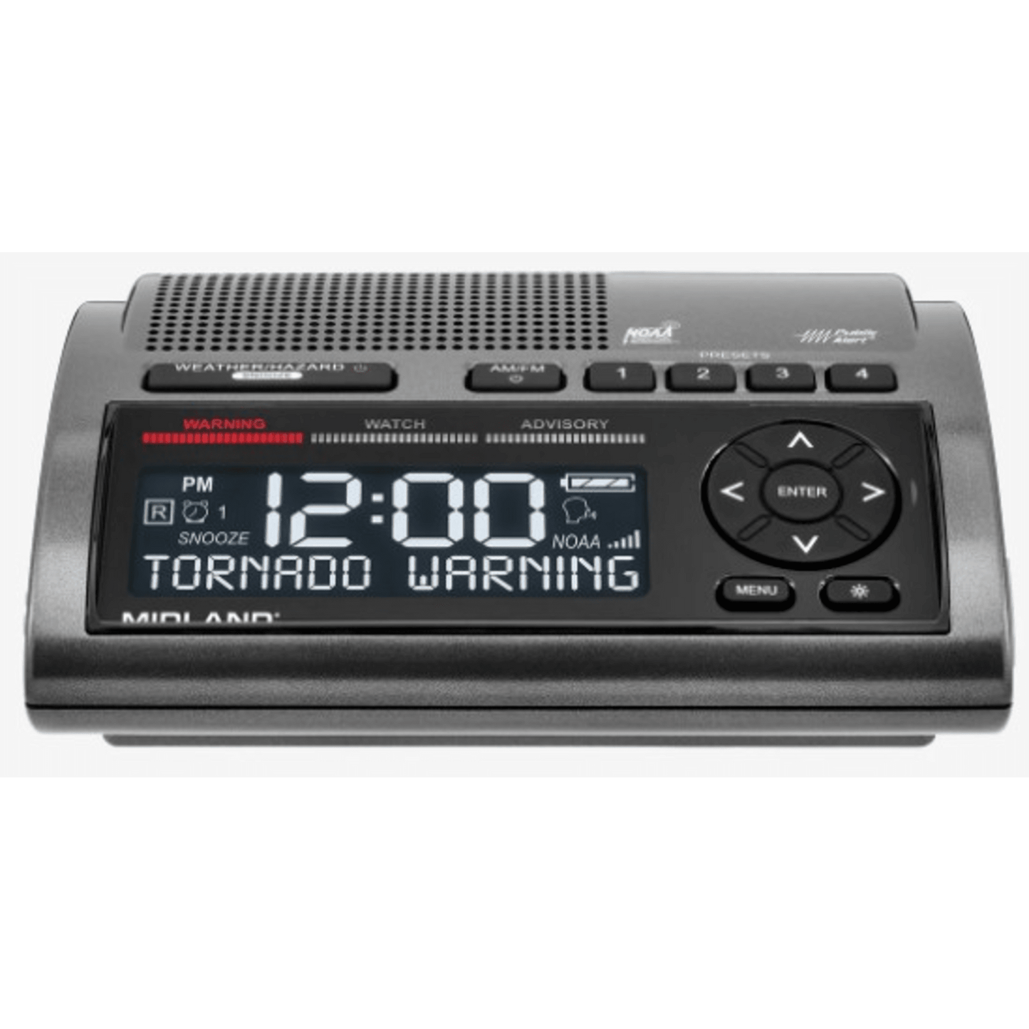 WR400 - Radio de Alerta Meteorológica WR400 / 7 Canales NOAA y Environment Canada / Almacena 10 Alertas / Sirena de 85 dB / Reloj Dual con Alarma / Carga USB / Certificado Public Alert