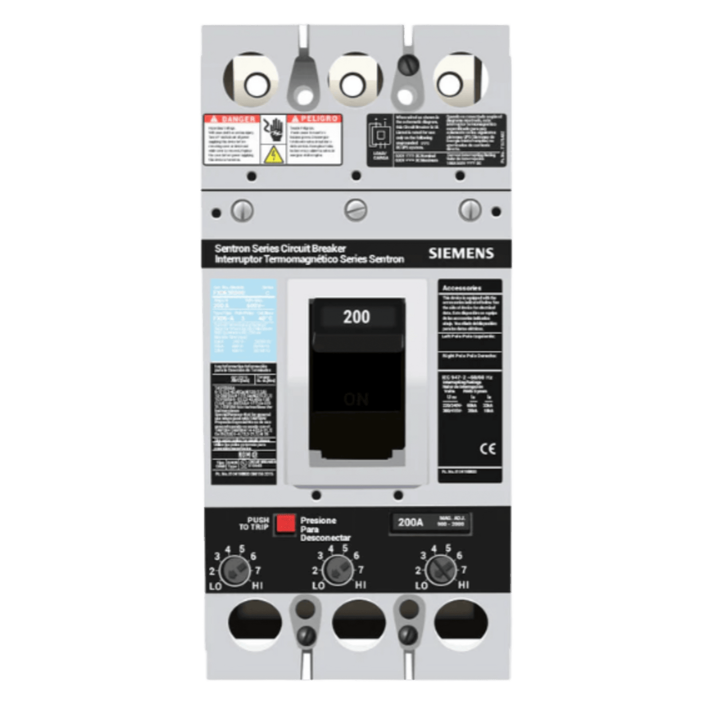 FXD63B200L - Interruptor Termomagnético 600V 3X200A, Con zapatas principales.
