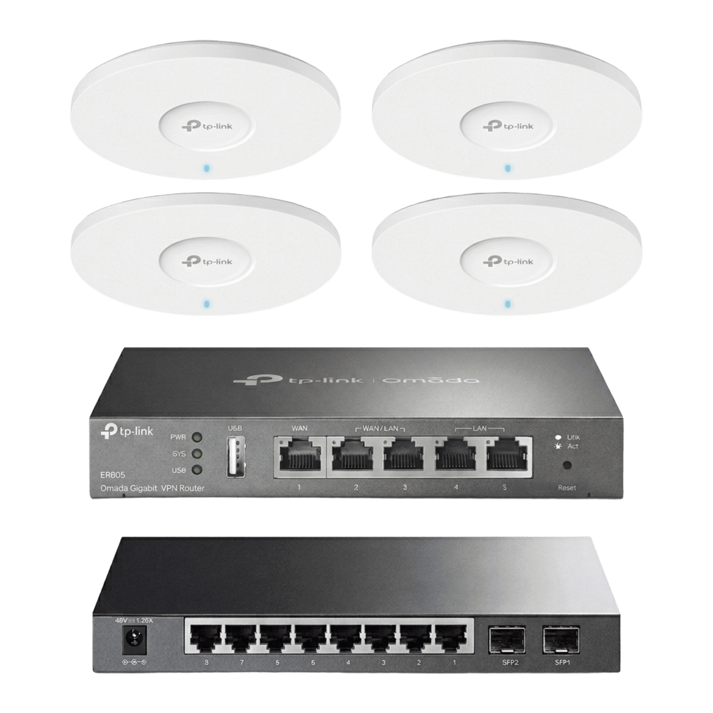 KIT-M2-OMADA - Kit de Iniciación en redes OMADA / 1 Router / 1 Switch TL-SG2210P / 4 Punto de Acceso EAP613