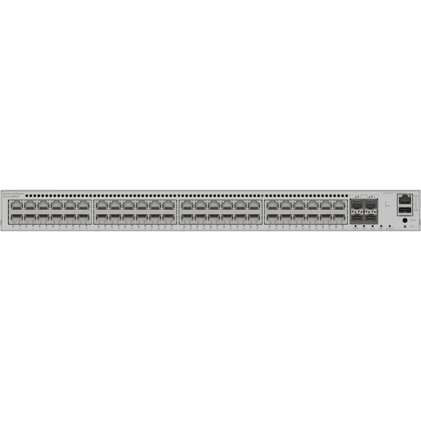 S310-48HP4X - Switch Core/Distribución eKit Administrable / Capa 3 / 48 puertos Gigabit PoE+ + 4 SFP+ / PoE Perpetuo / PoE Budget 849 W / Sin Licenciamiento