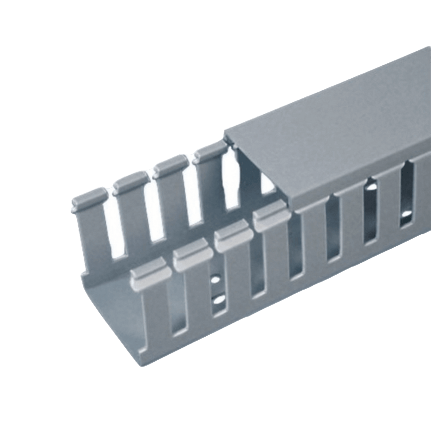 FC1X4LG2 - Canaleta Ranurada de PVC con Tapa, Tipo F, 32 mm de Ancho, 101.6 mm de Alto y 2 m de Largo, Color Gris