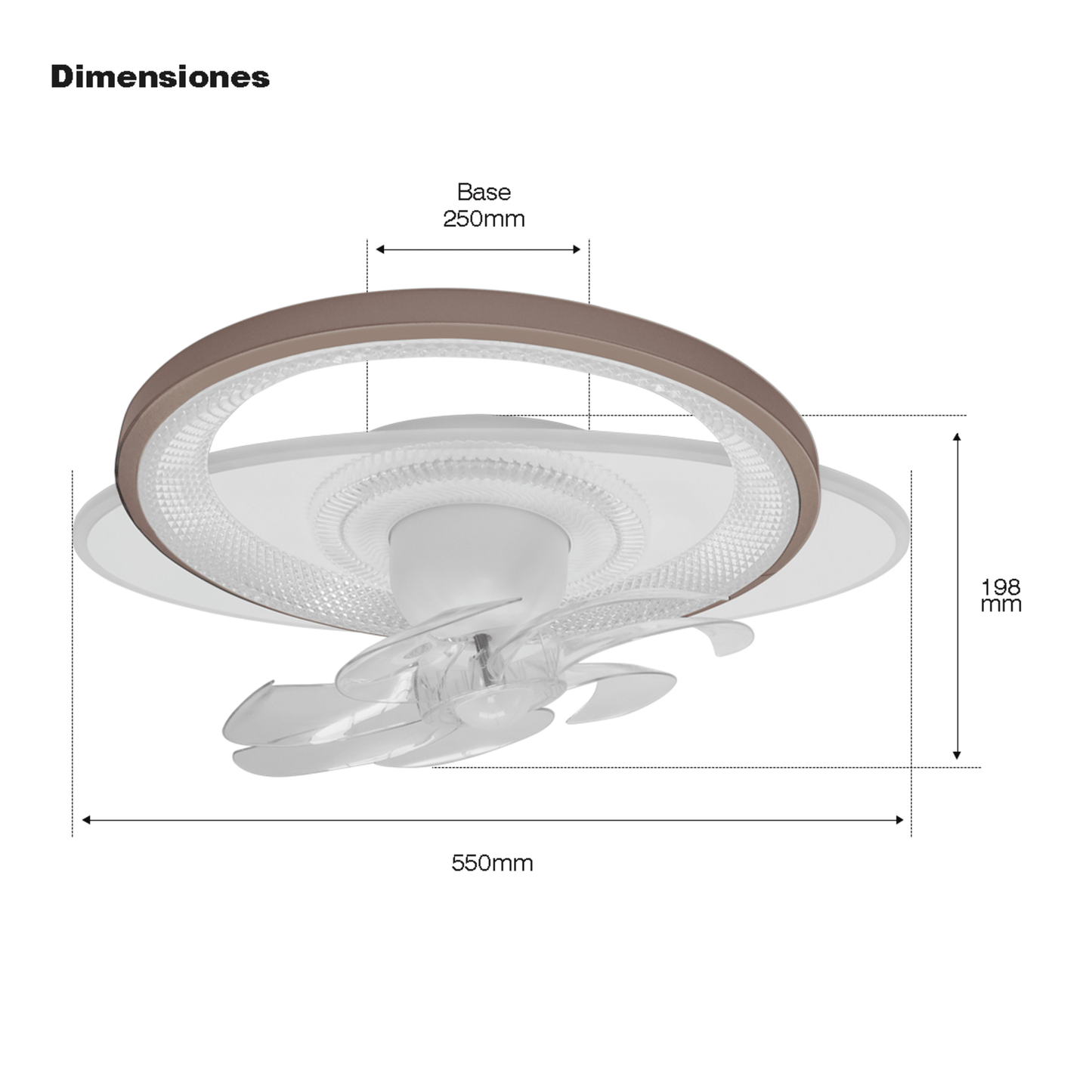 JLV-016 - Ventilador de Techo con Luminario LED de 110 V CA 50/60 Hz / 88 W / 3 Tonos de Luz (6500 - 4 000 - 2 700 K) / Con giro 360° / Diámetro 550 mm / 6 Velocidades / Dimeable.