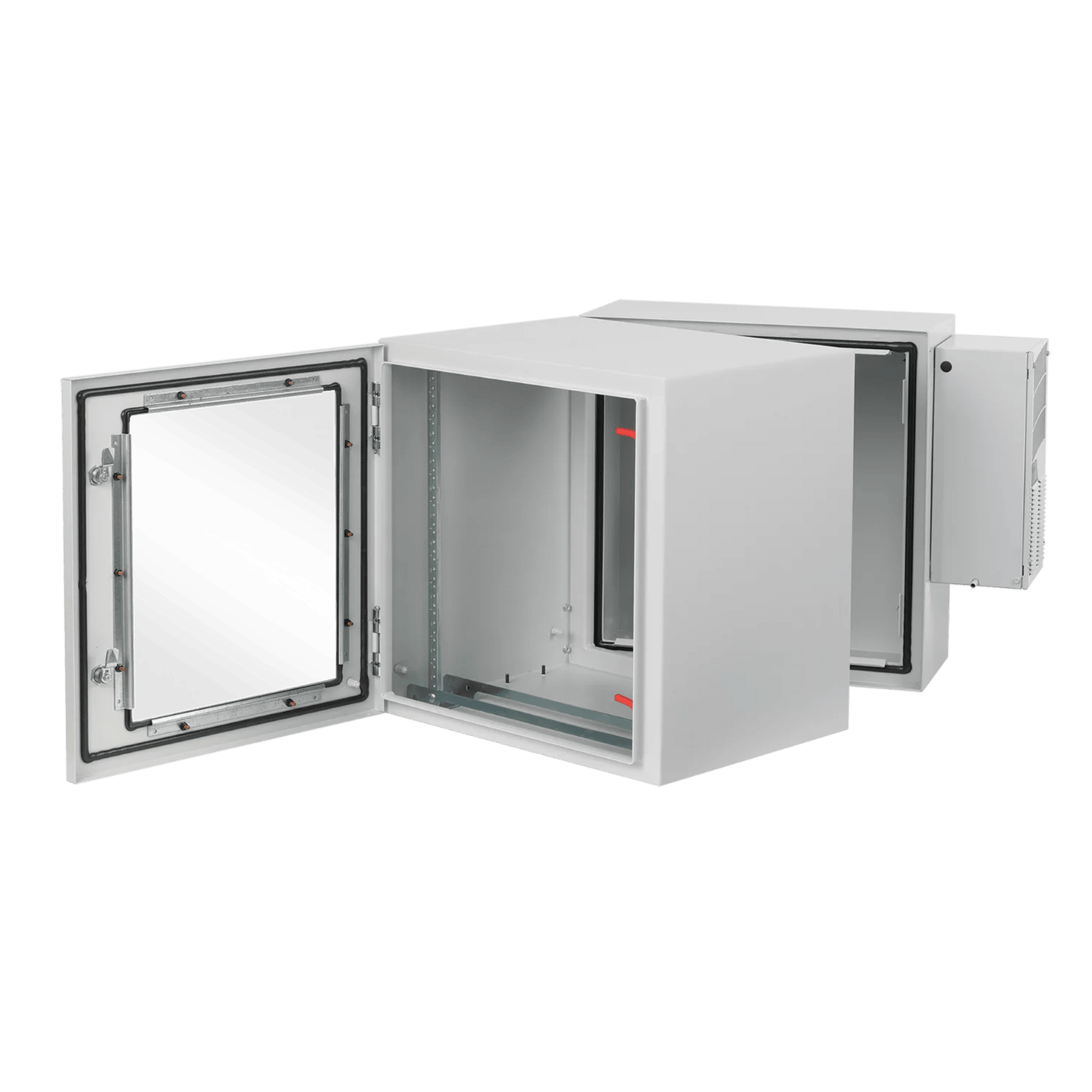 PTHW362428G2A - Gabinete Industrial ProTek de Puerta con Ventana, Con Aire Acondicionado de 800 BTU, Protección NEMA Tipo 4/12; IP66; IK10, Abatible, Fabricado en Acero, 19 UR, Color Gris Claro