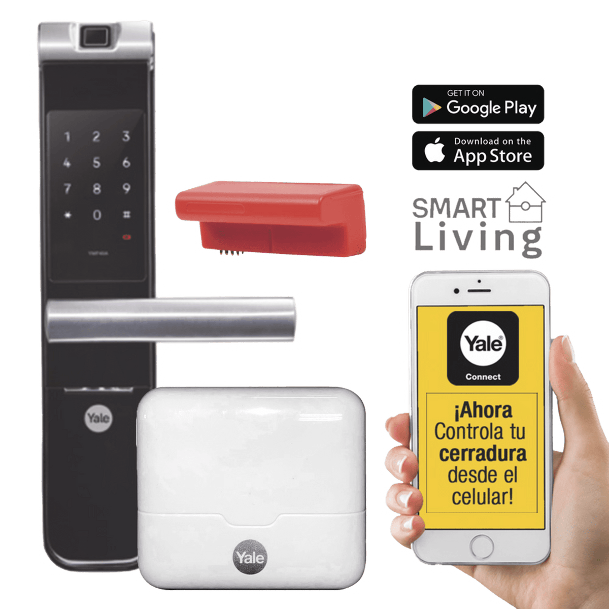 MX81861 - Kit Cerradura con manija YMF40A y HUB, Apertura por, Código, Biometría y apertura por SMARTPHONE, Para puertas de 35 a 90 mm de espesor