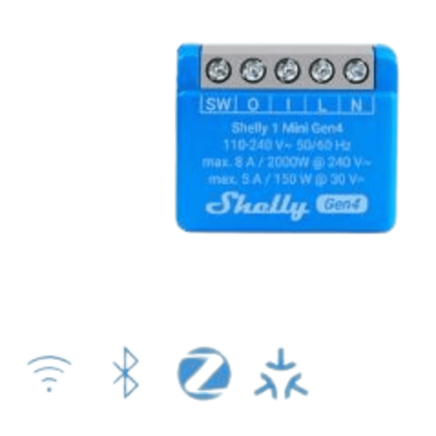 SHELLY1MINIGEN4 - Mini Interruptor inteligente con Wi-Fi 2.4 / contacto seco /1 canal 8A, 110 - 240V / compatible con asistentes de voz