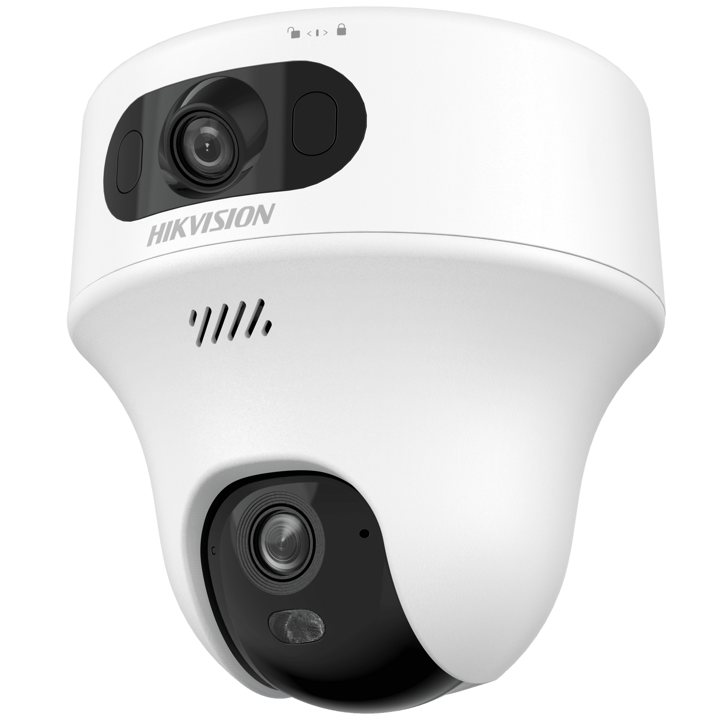DS-2CFWQ6-D - Turret PT IP de doble lente de 6 Megapixel / Lente 2.8 mm / Dual Light (20 mts IR + 15 mts Luz Blanca) / Wi-Fi / IP54 / dWDR / H.265 / Audio Bidireccional (Micrófono y Bocina)