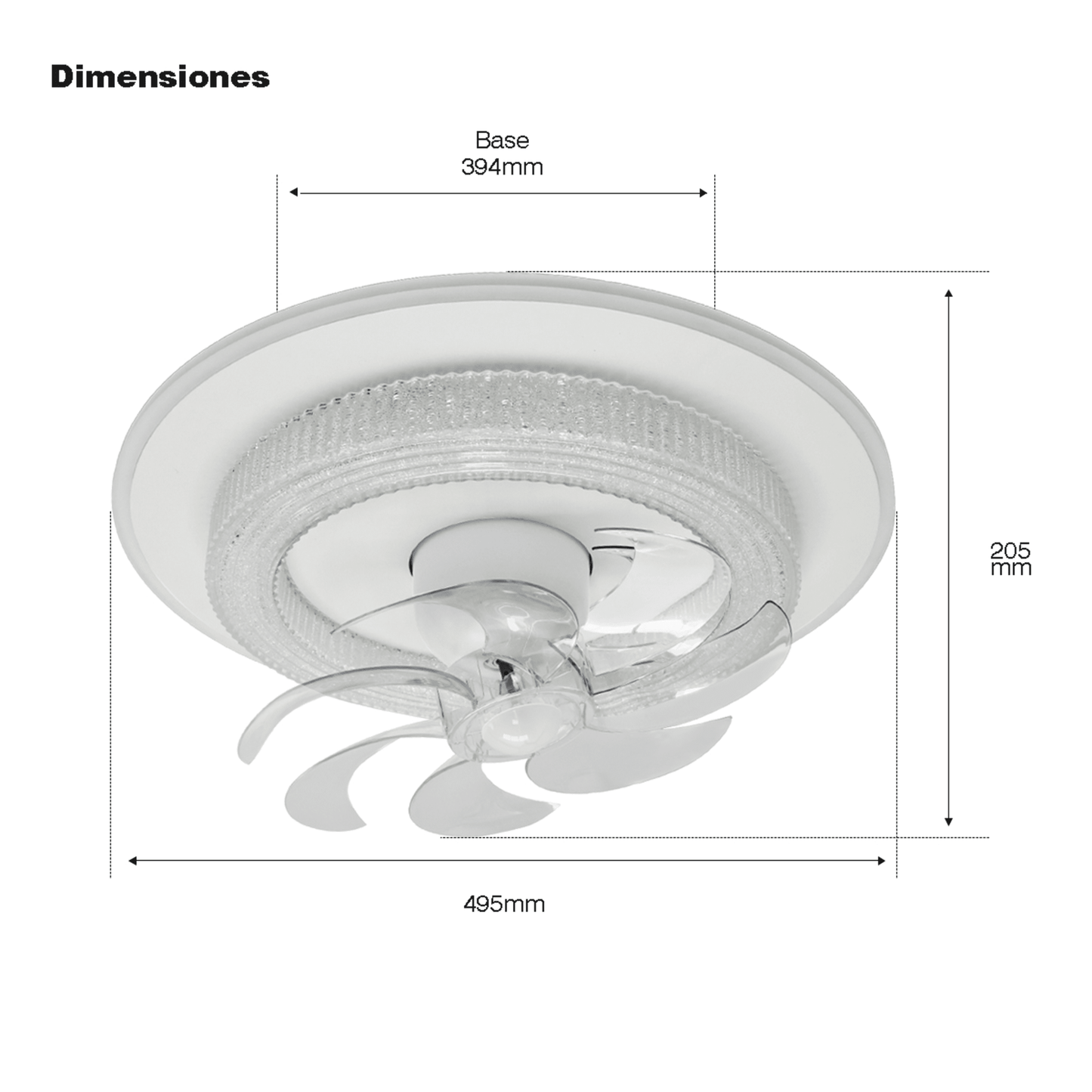 JLV-028 - Ventilador de Techo con Luminario LED de 110 V CA 50/60 Hz / 88 W / 3 Tonos de Luz (6500 - 4 000 - 2 700 K) / Con giro 360° / Diámetro 495 mm / 6 Velocidades / Dimeable.