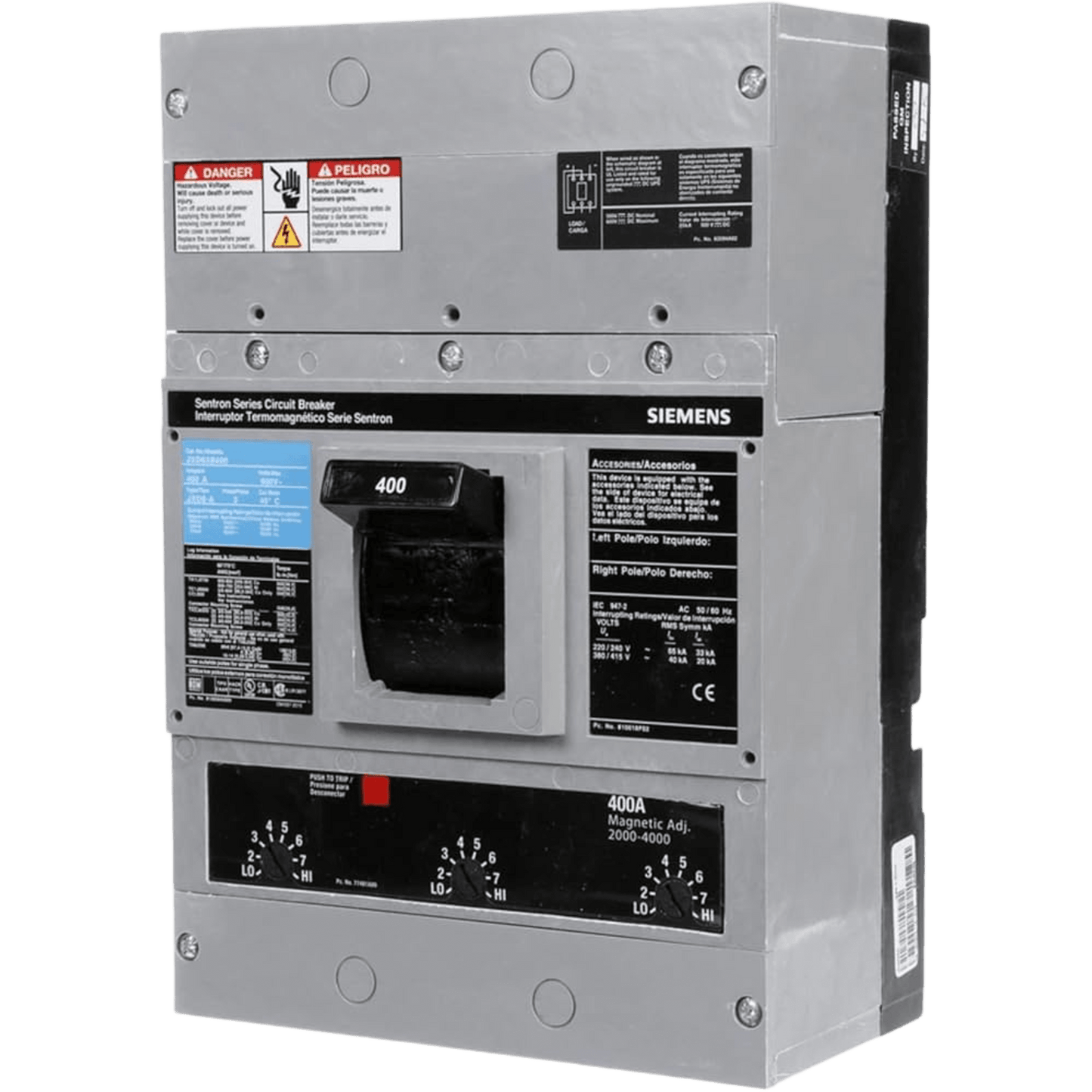 JXD63B400 - Interruptor Termomagnético 600V 3X400A, Sin zapatas principales.