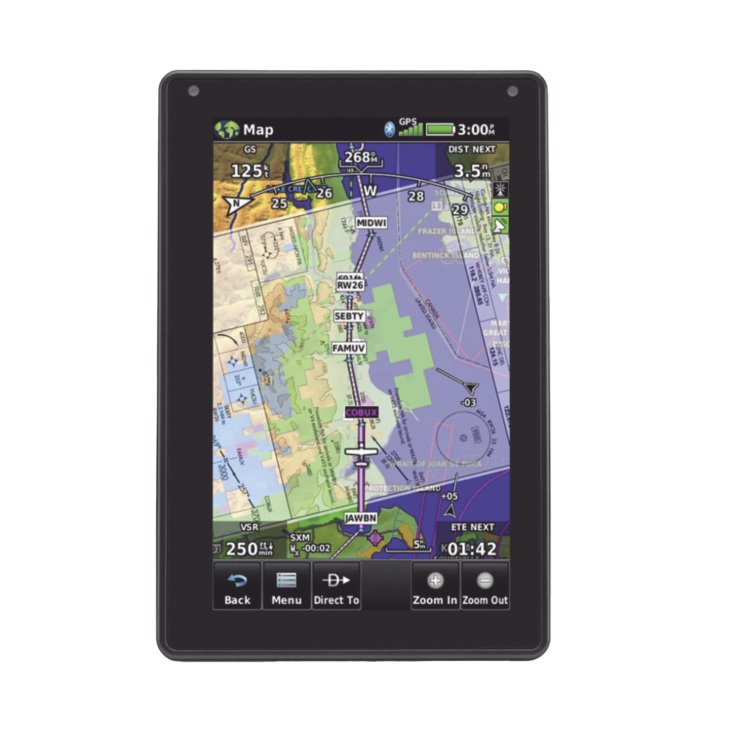 Navegador portátil aera 760, muestra información de trafico aéreo y una excelente visualización por medio de su  pantalla con visión 3D  touch screen.
