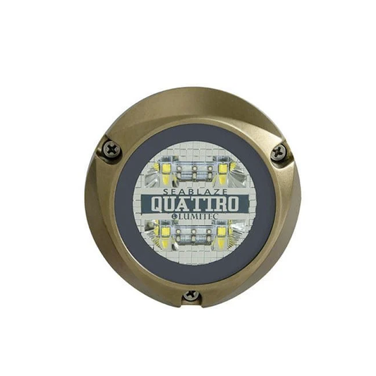 101510 - Luz led marina sumergible SeaBlaze Quattro, emite luz multicolor de 2000 lúmenes, fabricada en bronce naval con grado de protección IP68.
