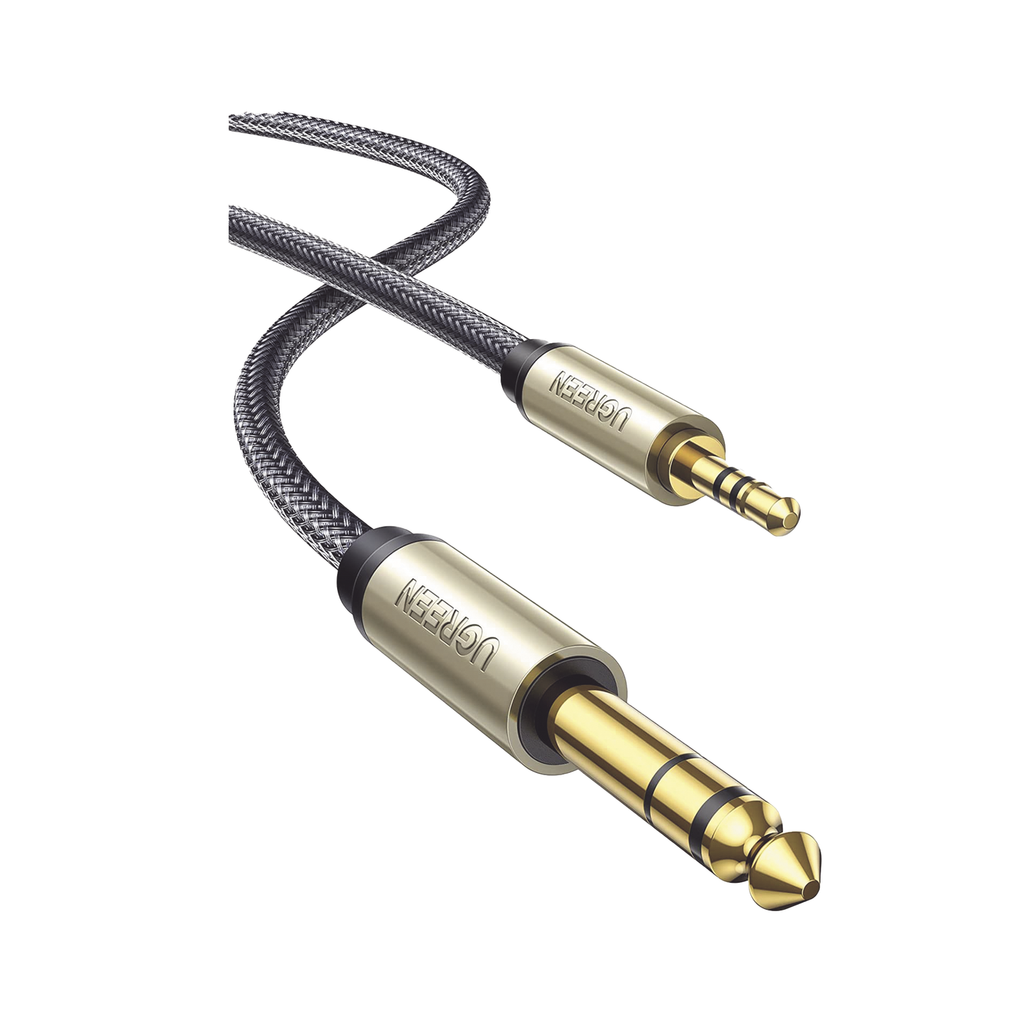 10625 - Cable Audio Estéreo 3.5mm (1/8") TRS a 6.35mm (1/4") TS / 1 Metro / Audio de Hi-Fi / Trenza de Nylon / Blindaje Múltiple / Caja de Aleación Zinc / Núcleo de Cobre Puro / Compatibilidad Universal