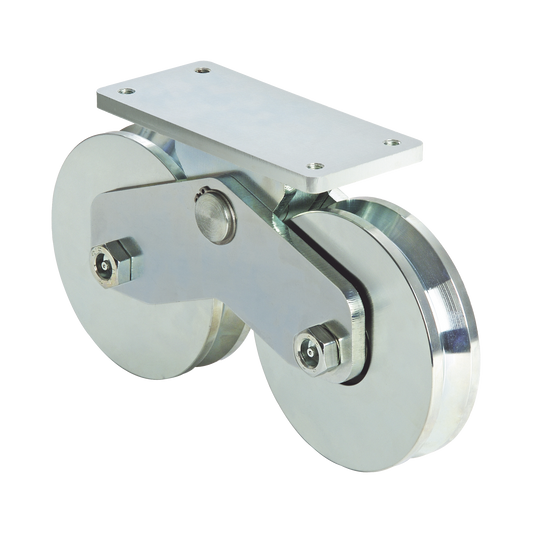 1151-5622-001  339V - Rueda Doble de 16 cm / Capacidad Para Puertas de hasta 1920 Kg / Canal Tipo V