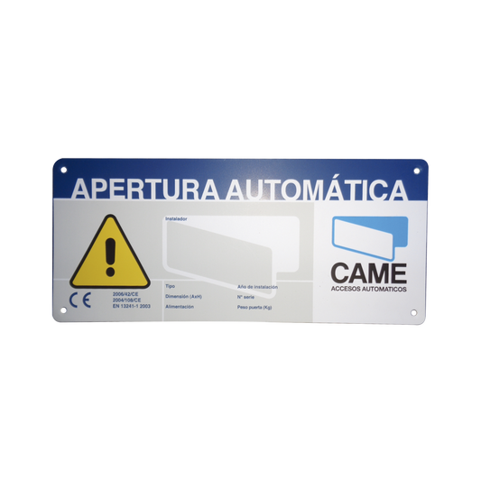 119-R224E Letrero de Aviso Peligro para puertas automáticas CAME