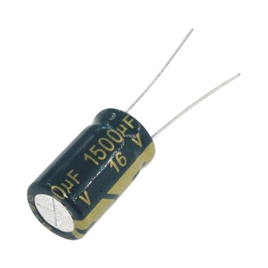 1500MF0016V - Capacitor Electrolítico de Aluminio, Radial de 1500 µFd, 16 Vcc, 105 °C, 10 x 20 mm.
