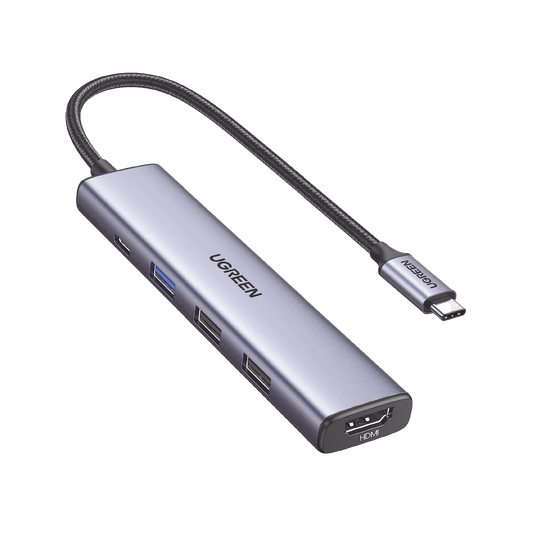 15495 HUB USB-C (Docking Revodok) 5 en 1 | 1 USB-A 3.0 (5Gbps) | 2 USB-A 2.0 (5Gbps) | HDMI 2.0 4K@30Hz | USB-C PD Carga 100W | Cable Trenzado Duradero | Carcasa de Aluminio.