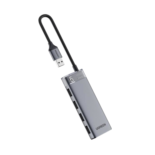 15548 HUB USB-A 3.2 Gen1 4 EN 1 | 4 Puertos USB-A (5Gbps) | Carcasa ABS + PC | Soporta OTG | Luz Indicadora LED | Cable de Nylon Trenzado de 20cm (Mas de 20000 flexiones) | Interfaz Niquelada | Color Gris Metalizado.