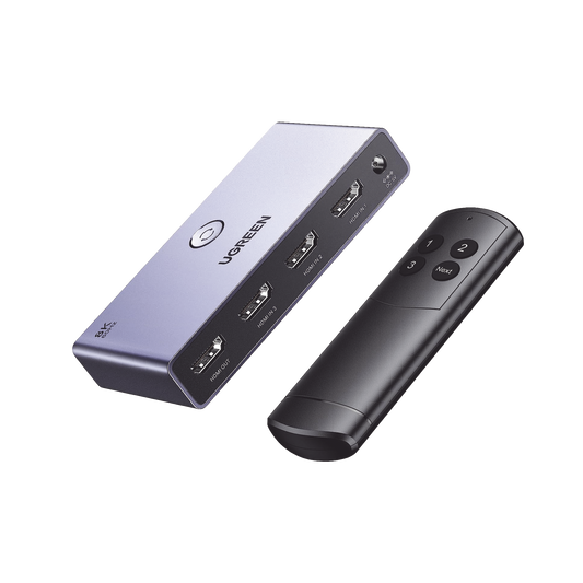 15604 Switch (Splitter) 8K HDMI 2.1 / 3 entradas 1 Salida / Incluye Control Remoto / Soporta 8K@60Hz 4K@120Hz 4K@60Hz 3D / HDR / HDCP 2.3 / Carcasa de Aluminio.
