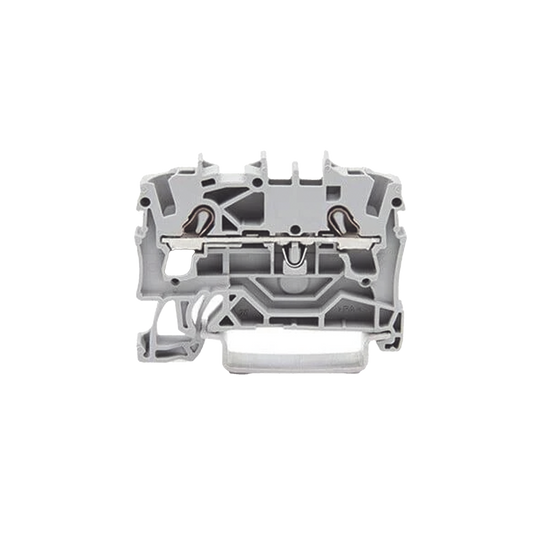 2002-1201 Borna de paso para 2 conductores; 2,5 mm²; Apropiado para aplicaciones Ex e II; Marcaje lateral y central; para carril DIN 35 x 15 y 35 x 7,5; Push-in CAGE CLAMP®; 2,50 mm²; gris
