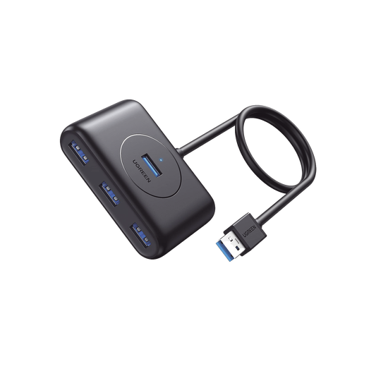 20291 HUB USB-A 3.0 4 en 1 | 4 Puertos USB-A 3.0 (5Gbps) | Entrada USB-C (PD 5V2A) | Cable de 1 Metro | Indicador Led | Ideal para Transferencia de Datos | Entrada USB-C para alimentar equipos de mayor consumo | Color Negro.