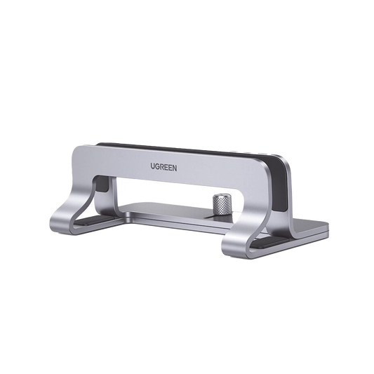 20471 Soporte Vertical para Laptop / Adecuado para escritorio / Anchura Ajustable (12-26mm) / Amplia compatibilidad / Anti-Arañazos / Anti-Deslizante /Ajustable Mediante Tornillos / Color Plata / Aluminio + Silicona