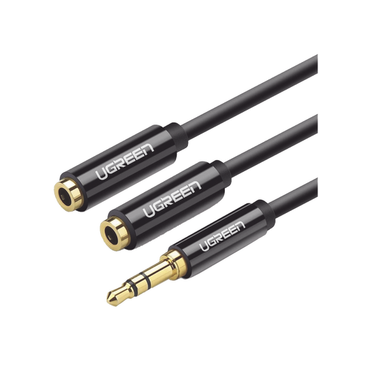 20816 - Cable Adaptador/Divisor de Audio de 3.5mm Macho a 2 Terminales de 3.5mm Hembra / 25 cm de Longitud / Cable TPE / Color Negro