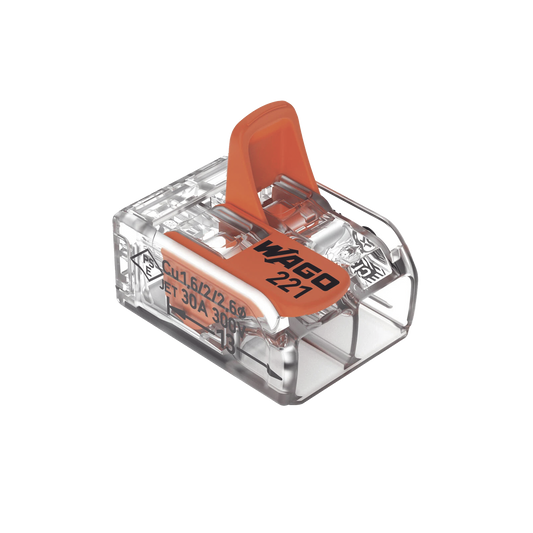 221-612 - Borne de Conexión con Palancas / Serie 221 / 6 mm² Máximo / 30 A / 300 V / Transparente / T85 / CAGE CLAMP® / Conexión Lateral